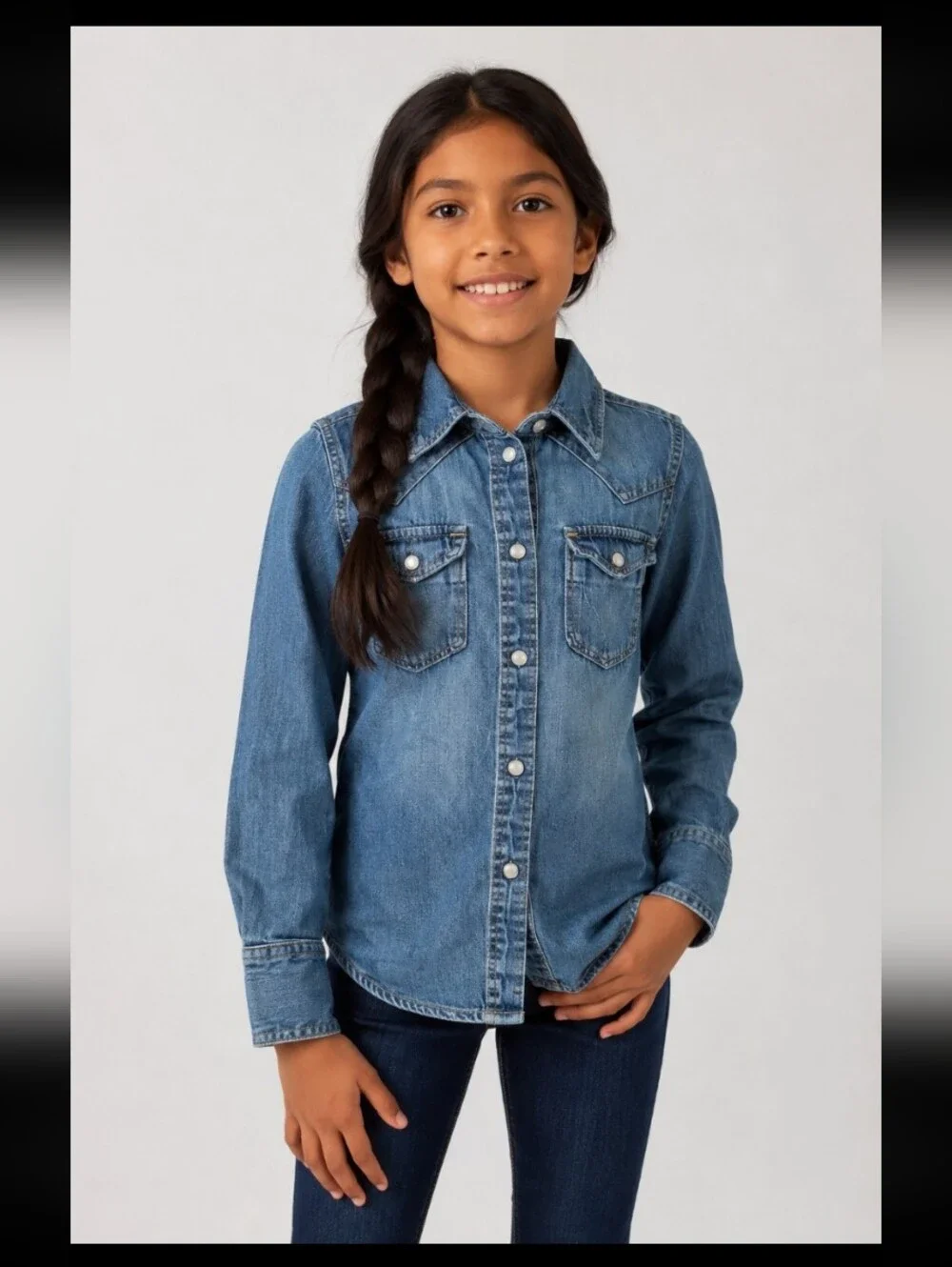 GAP KIDS XS Denim Jean Western Shirt Faux Pearl Snap Buttons